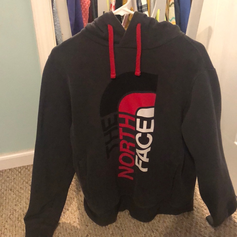 Gray North Face Logo Hoodie